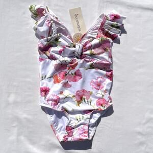 Submarine Designer One Piece Swimsuit Toddler Girls 24M Watercolor White Ruffle